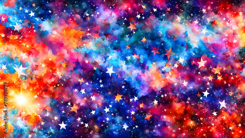 Watercolor abstract background with stars and nebula. 