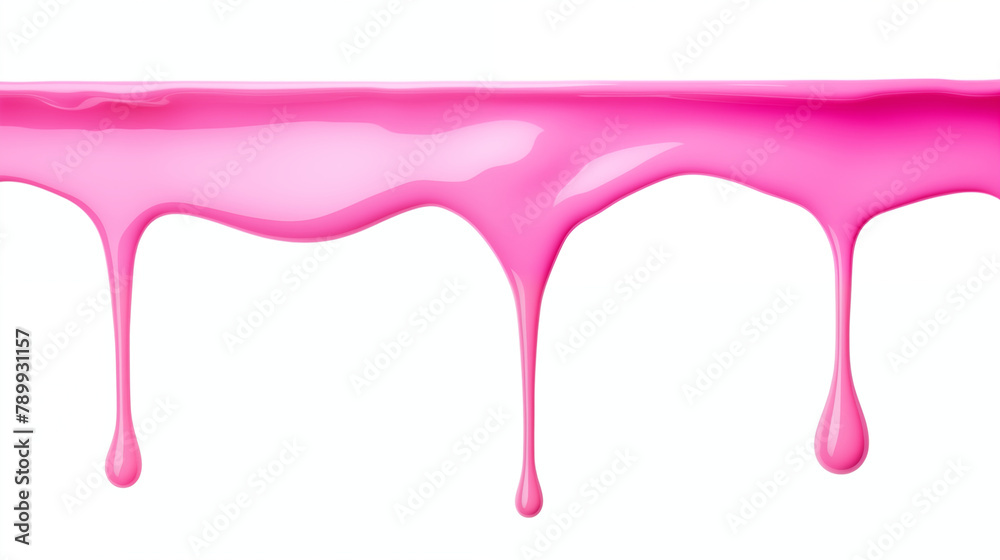 Dripping pink liquid isolated on white background