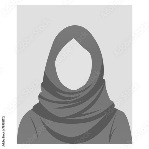 Saudi woman Placeholder Avatar Profile on Gray Background. Woman in traditional Muslim head scarf. Arab Avatar, user profile, person icon, silhouette, profile picture for unknown or anonymous