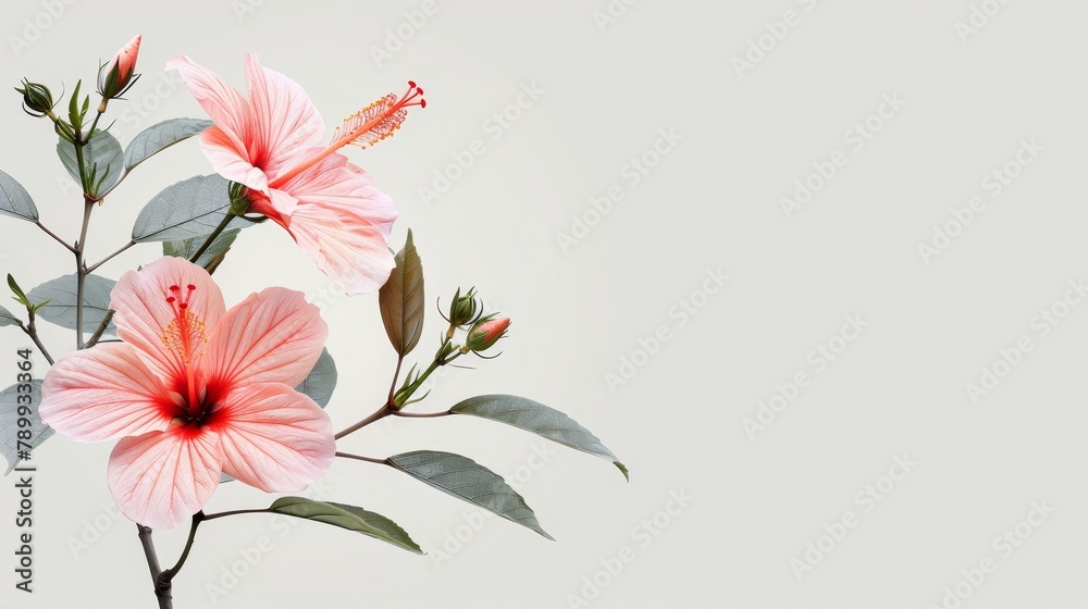 A tight shot of a pink blossom atop a verdant stem against a pristine white backdrop Include area for text A tight shot of a pink blossom atop a verdant stem against a pristine white backdrop Include area for text