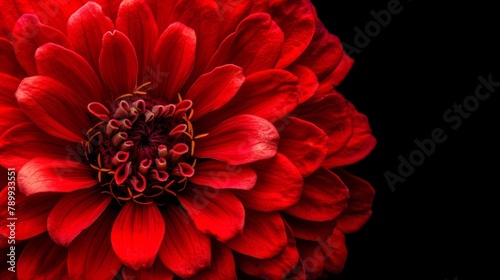  A red flower in tight focus against a black backdrop The flower's center gazes introspectively into its own bloom