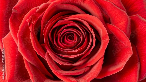  A tight shot of a red rose in full bloom, displaying its vibrant petals