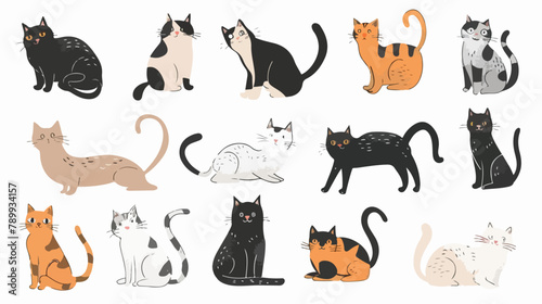 Funny doodle cats collection. Vector illustration of