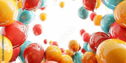 Palloncini per festa su sfondo bianco con spazio per messaggio o immagine. Compleanno. Festa. photo