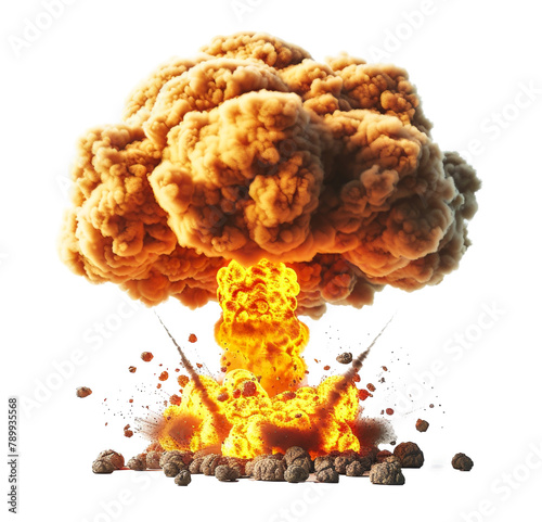 Massive mushroom cloud explosion isolated on transparent background