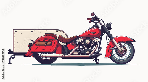 Retro red motorcycle vintage with trailer isolated. F
