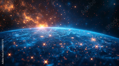 Earth with clouds, dark space with stars, connectivity, environmental protection, communication, networking, visualization, iot, blockchain, Earth photo