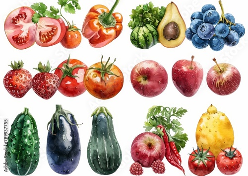 Watercolor fruits clipart, AI generated © DejaReve
