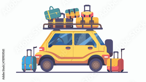 Suitcase bags and other luggage in the car. Vector fl