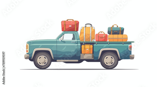 Suitcase bags and other luggage in the pickup truck.