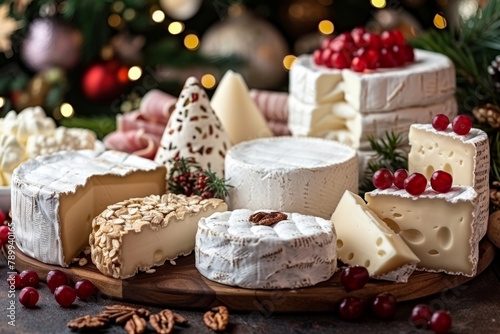 Concept for celebrating the Harvest holiday. Different types of cheese on the holiday background. photo