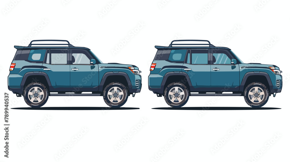 SUV car two angle set. Car side view Hand drawn style