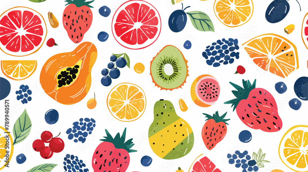 Fototapeta premium Seamless fruity pattern. Tropical background with summer