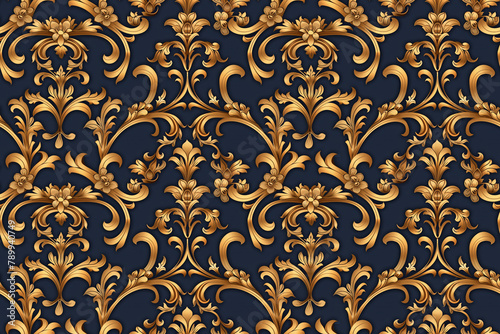 Classic ornate floral pattern with golden swirls