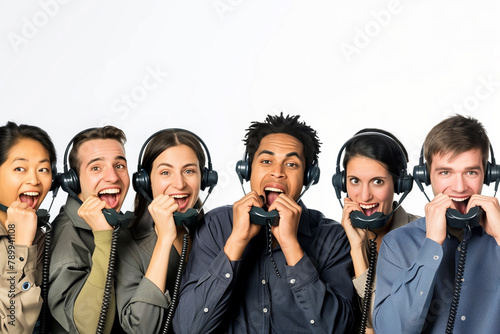 energy and dedication of call center representatives as they assist customers over the phone, against a white background, illustrating the responsiveness and effectiveness of custo photo