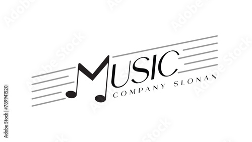 M Music theme letter logo. Music logo concept with two musical notes in an M letter shape. Vector logo, icon, sign & symbol design. 