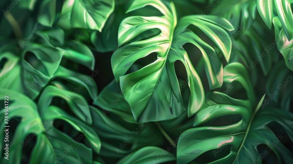 Obraz premium Dynamic Monstera 3D Layered Leaves and Shadows