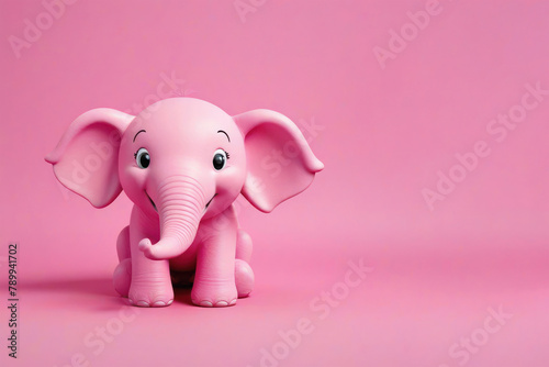 The pink elephant smiles. Illustration on a pink background with space for text.