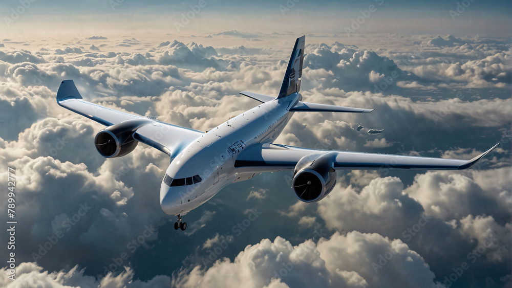 airplane in the sky seen from behind with copy space in the top and a clipping path in the plane airplane in the sky seen from behind with copy space in the top and a clipping path in the plane