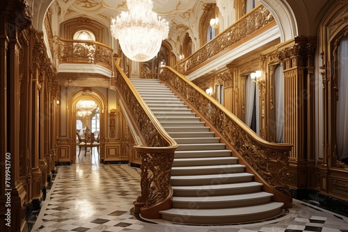 Crystal Chandelier Elegance: Baroque Palace Grand Hallway Designs & Grand Staircase Splendor © Michael