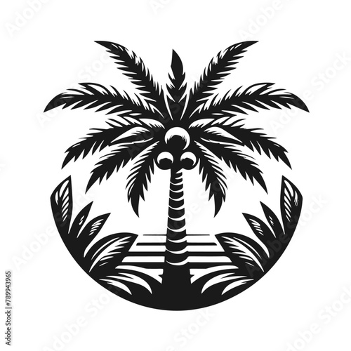 Palm tree isolated on white background. Palm silhouette. Design of palm trees for posters, banners and promotional items. Vector illustration	