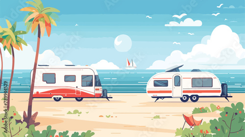 Trailers caravan on weekend holiday. Summer sea lands © Nova