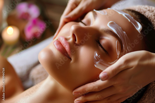 Indulgence in Relaxation  Woman Experiencing a Luxurious Spa Facial Treatment