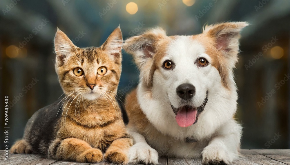 Pet Partners: Dog and Cat Showing Amazing Friendship in Portrait Pet Partners: Dog and Cat Showing Amazing Friendship in Portrait