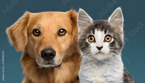 Pawsitively Adorable: Dog and Cat Gazing at Camera in Friendship