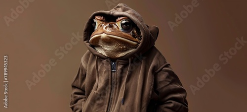 toad in a tracksuit on a brown background. business style. generative ai