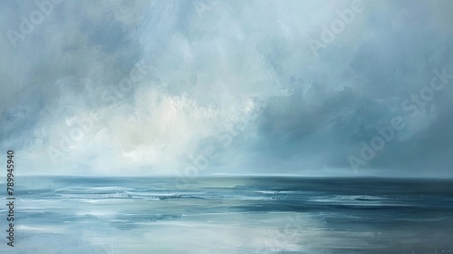 Gentle dissolves in a seascape, where the ocean meets the sky in a wash of blues and grays, calm and infinite
