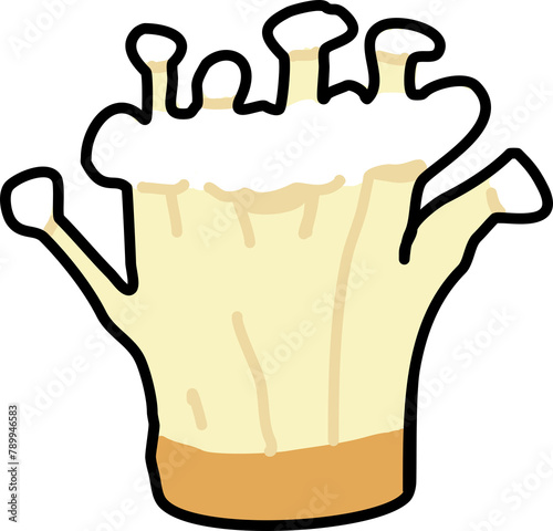 Golden Needle Mushroom cartoon in icon style