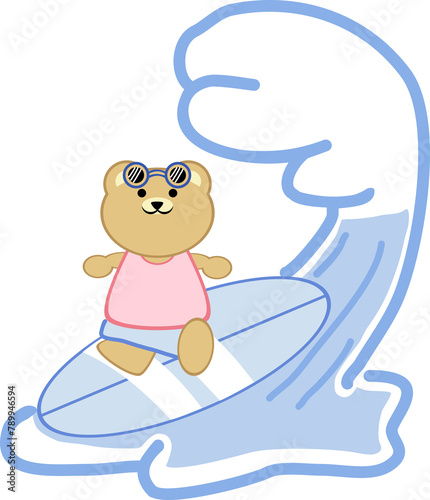 Bear playing surfboard cartoon in icon style
