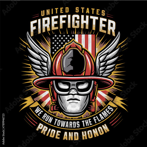 2024 firefighter vector typography illustration, United states firefighter pride and honor photo