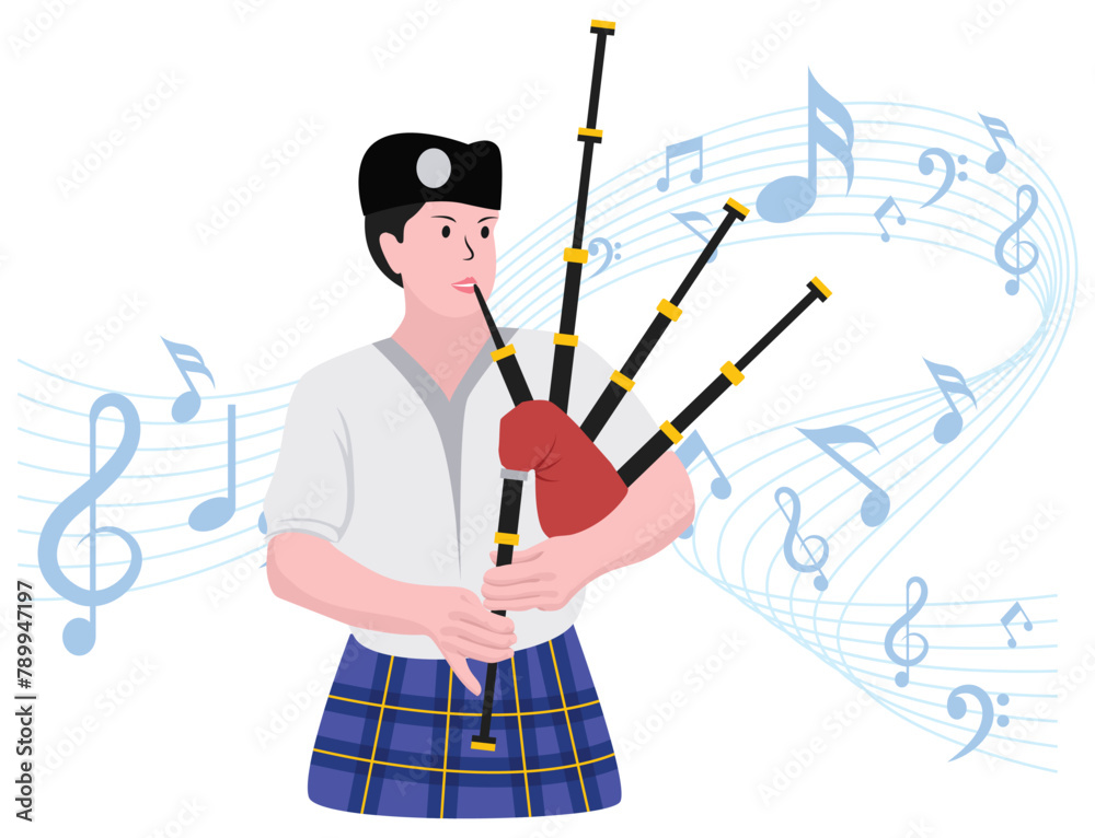 Woman playing Bagpipe - Musical rock band illustration Woman playing Bagpipe - Musical rock band illustration