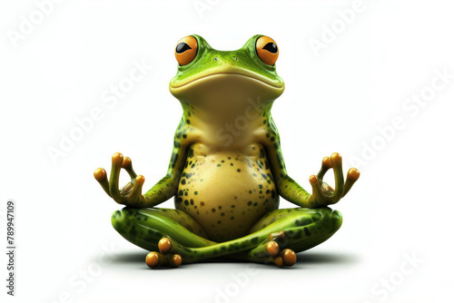 frog meditation isolated on white background