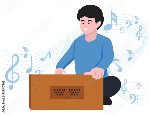 Boy playing Harmonium - Musical rock band illustration