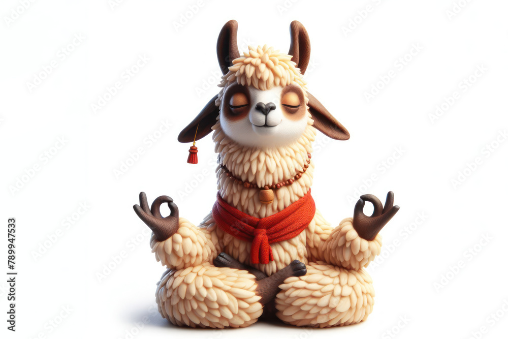 Obraz premium llama meditation isolated on white background