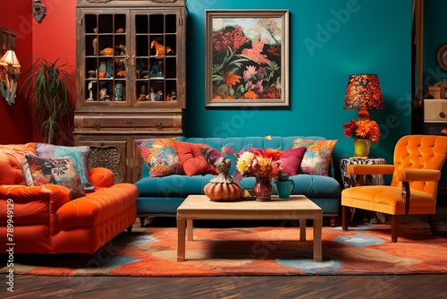 Vintage Furniture Eclectic Bazaar Living Room: Vibrant Colors & Stylish Ideas