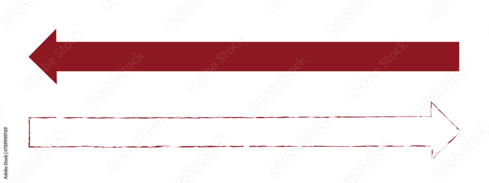 Red hand-drawn brush stroke arrow on a white background. Red hand-drawn brush stroke arrow on a white background.
