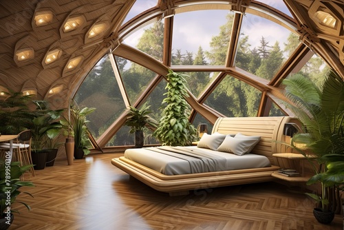 Solar-Powered Futuristic Biodome Bedroom Ideas with Sustainable Bamboo Flooring