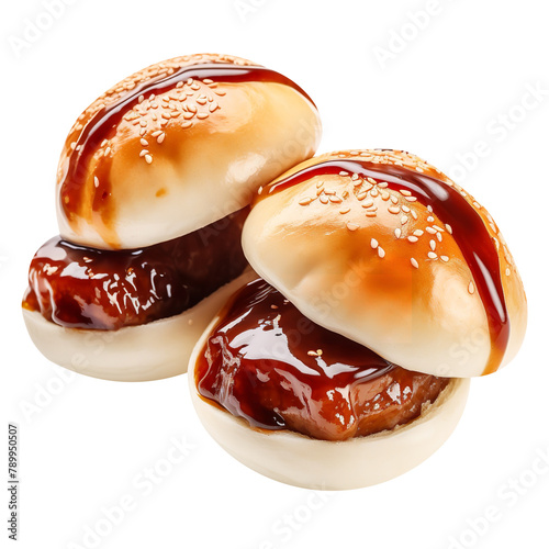 Delicious and Yummy Char Siu Bao BBQ Pork Buns Isolated On White Background  photo