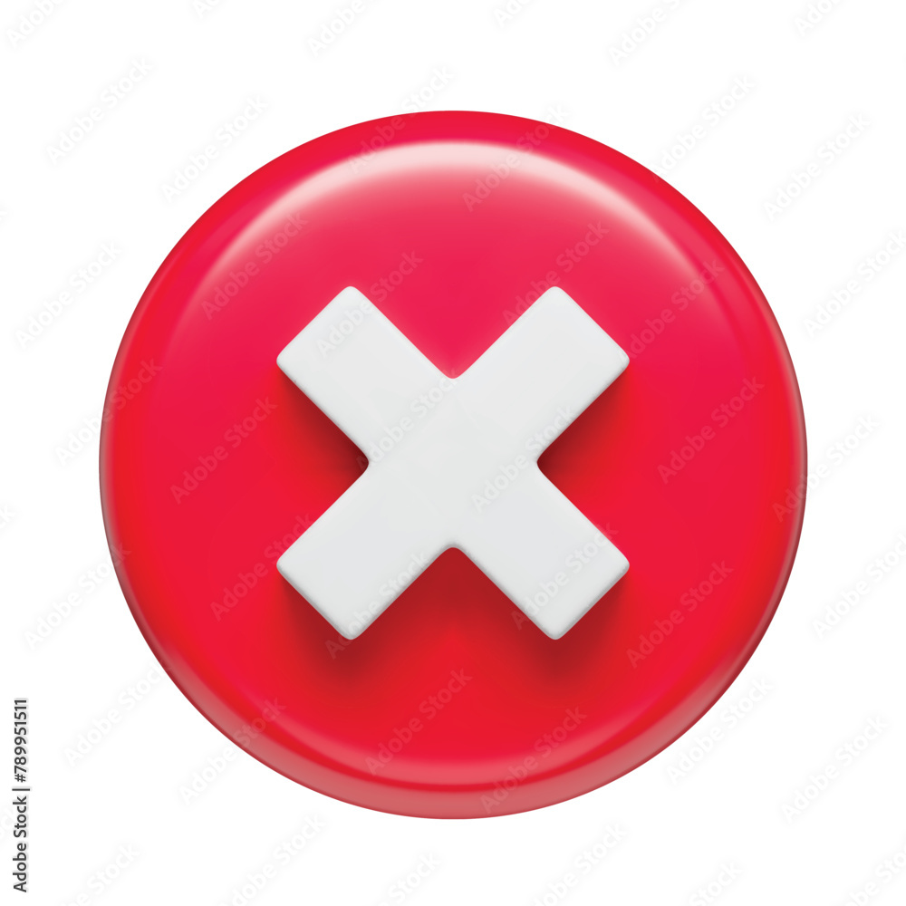 3D realistic multiplication sign icon, red round shaped button. Disapprove or wrong choice. Mathematical, arithmetic symbol for working with calculations three-dimensional render 3D realistic multiplication sign icon, red round shaped button. Disapprove or wrong choice. Mathematical, arithmetic symbol for working with calculations three-dimensional render