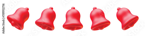 Red notification bells ringing icons 3d realistic on white. Ringing bells with new notification for social media notice event reminder, website and apps elements 3d rendering vector illustration