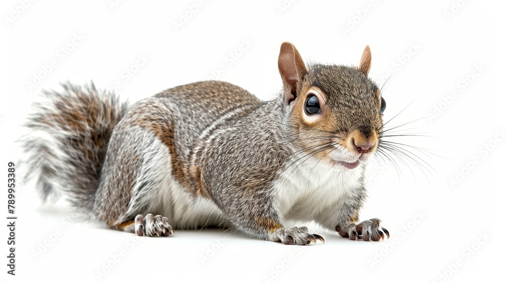 A tight shot of a squirrel expressing surprise against a pristine white background A tight shot of a squirrel expressing surprise against a pristine white background