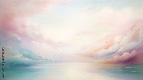 Surreal colorful skyline with pastel clouds. Dreamy sky fantasy. Soft and delicate cloud design with copy space.