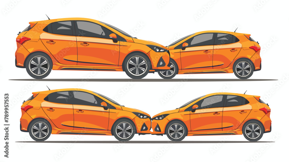 Orange hatchback car two angle set. Car with driver m