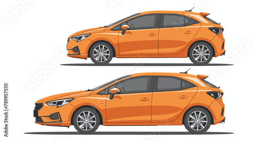 Orange hatchback car two angle set. Car with driver m