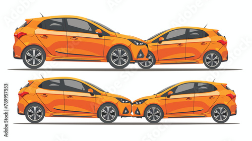 Fototapeta Naklejka Na Ścianę i Meble -  Orange hatchback car two angle set. Car with driver m