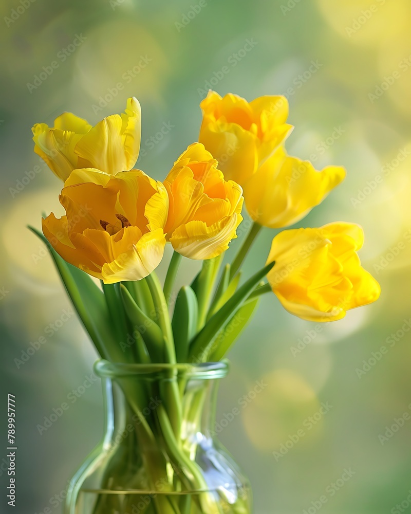 Bouquet of yellow and red tulips on a wooden table. Bouquet of yellow and red tulips on a wooden table.